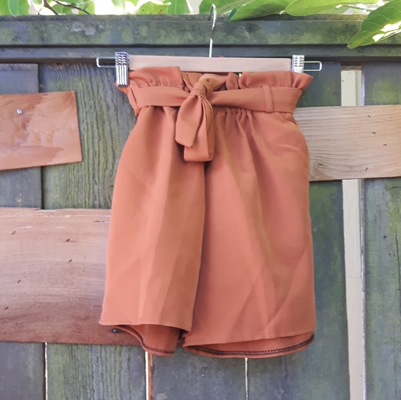 rust colored paperbag tie waist shorts - Picture 3 of 3
